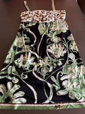 Emilio Pucci Black, Mint Green & Cream Floral-Print Dress